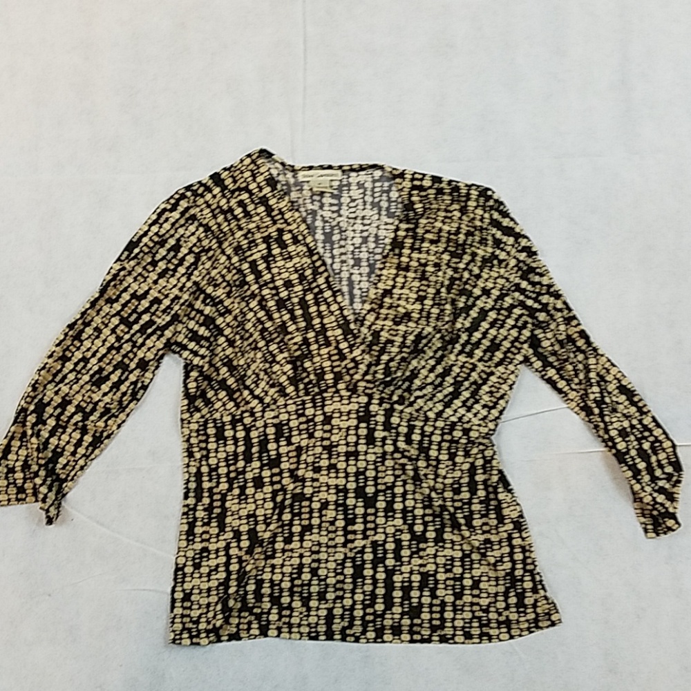 Susan Lawrence low-cut blouse gold tan black